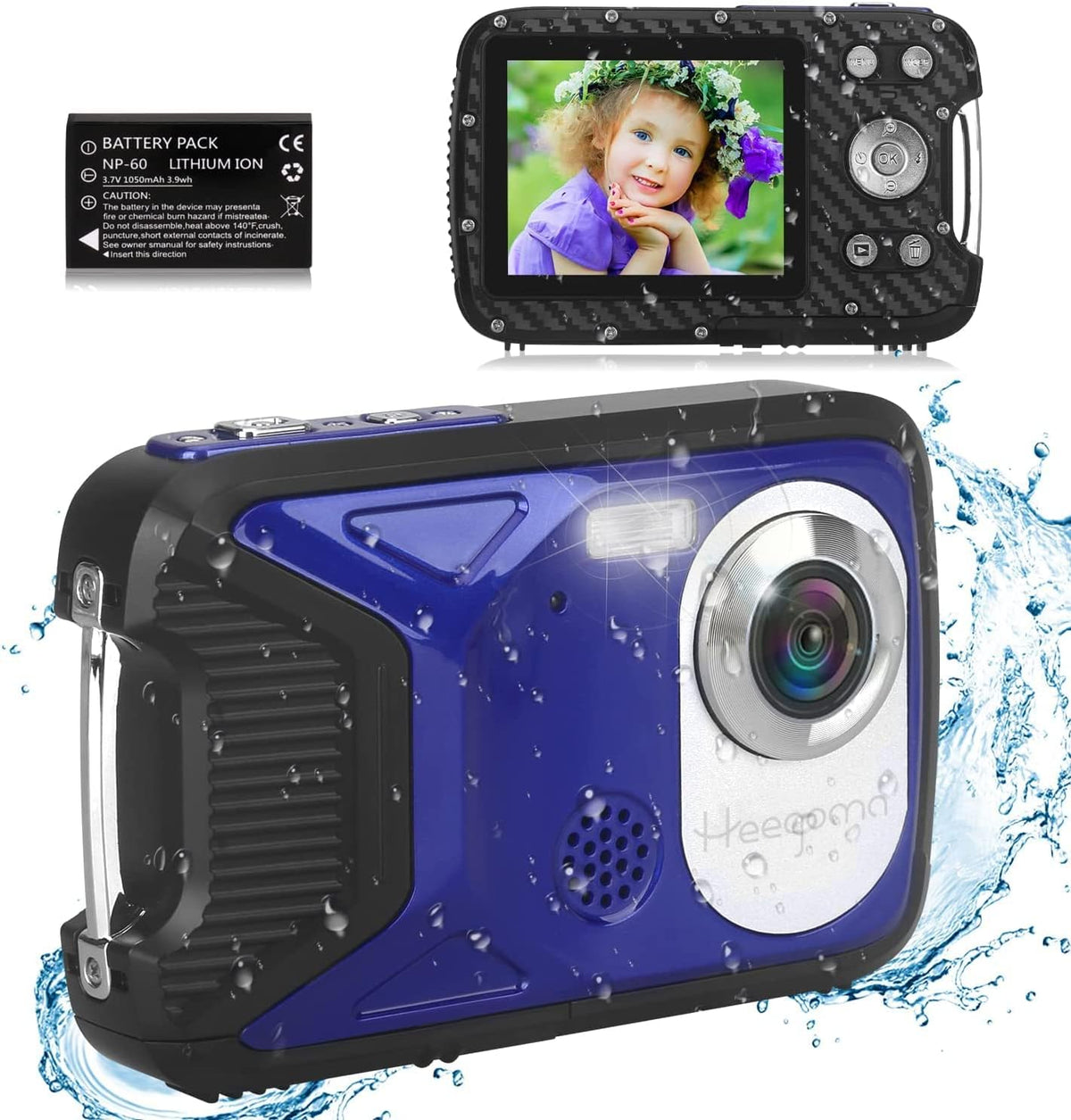 Waterproof Digital Camera 1080P 21MP HD Underwater Kids Camera with 2.8 LCD Screen 8X Digital Zoom Rechargeable Point and Shoot Camera I1962