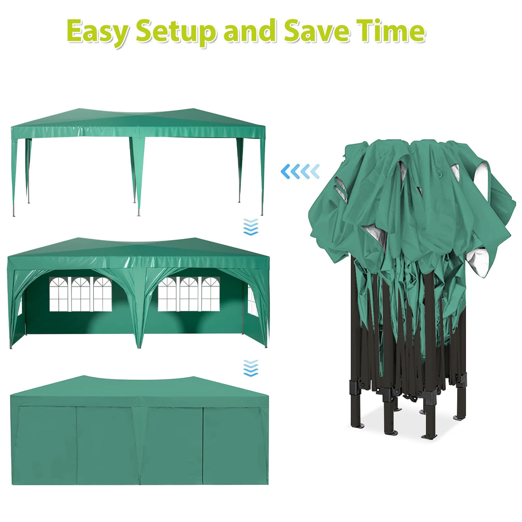 10'x20' Pop up Canopy Tent with 6 Sidewalls, Green T218