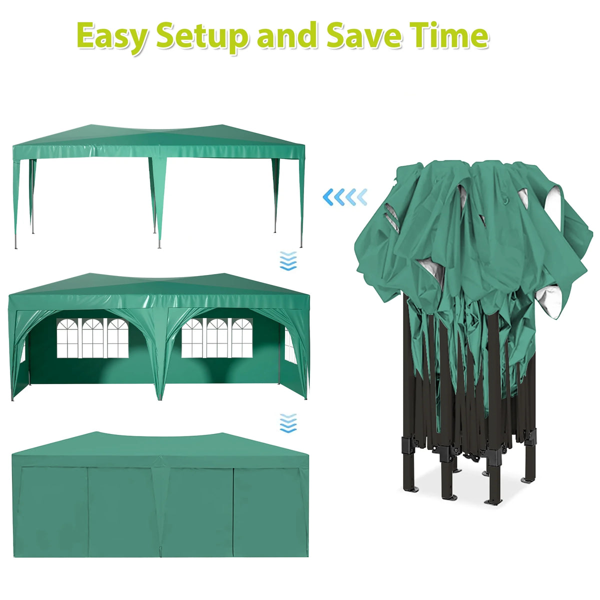 10'x20' Pop up Canopy Tent with 6 Sidewalls, Green T218