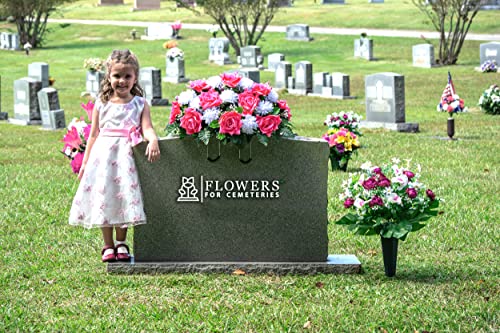 Sapphire Blue Open Rose with White Mum Saddle Artificial Cemetery Flowers Z791