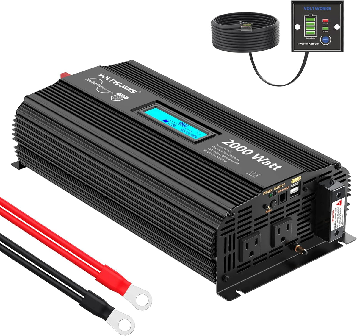 2000Watt DC 12V to 120V AC Car Power Inverter with 2 AC Outlets and LCD Display X1241