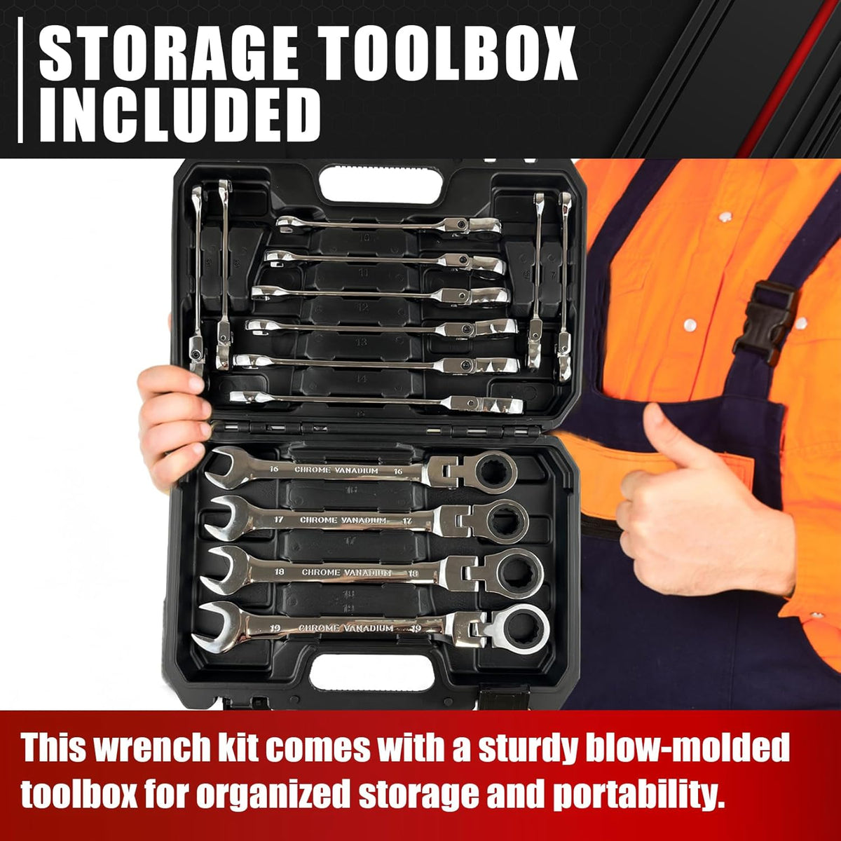 14-Piece 180° Flex-Head Ratcheting Wrench Set Metric 6-19mm 72 Teeth CR-V Steel H661989