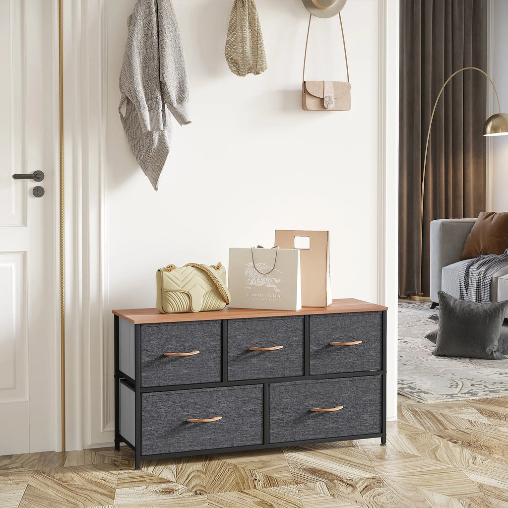 Dark Gray Wide Drawer Dresser Storage Unit U3875