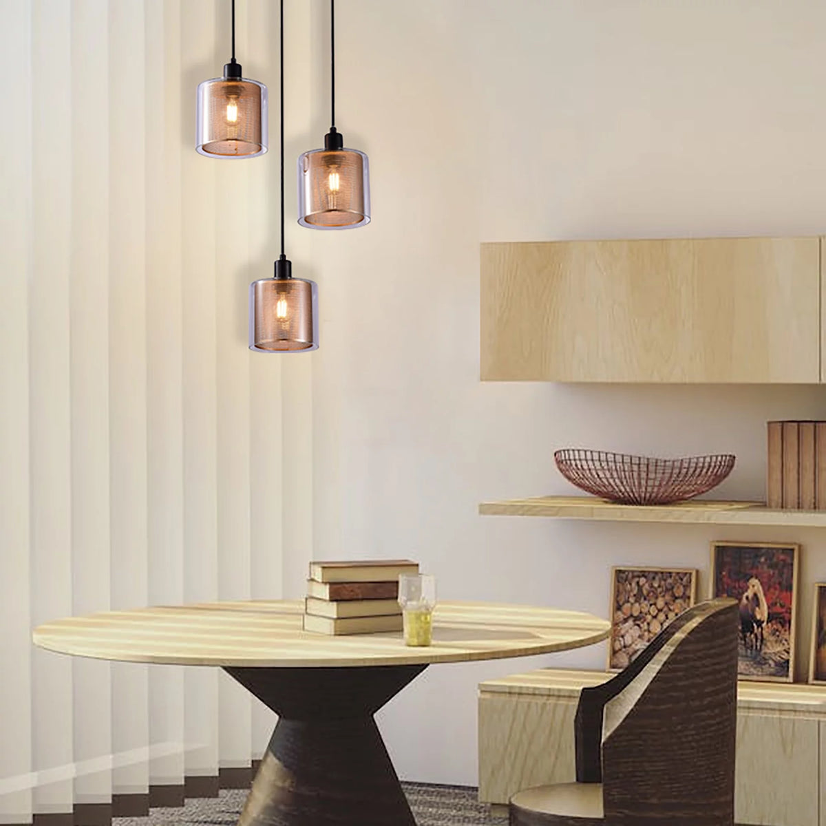3-head Height Adjustable Gold Glass Chandelier S8984