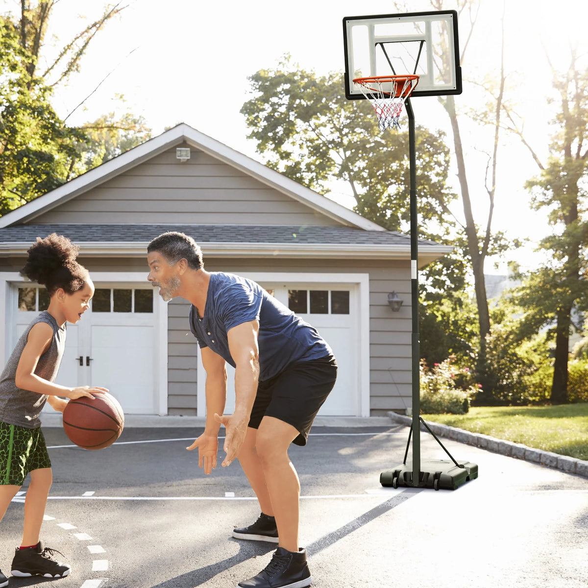 Portable Basketball Hoop Stand with 34 In. Backboard, Wheels, Height Adjustable 8 Ft. to 10 Ft. H240179