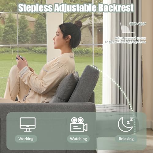 Light Gray Linen Sleeper Sofa with Pull-Out Bed G614655