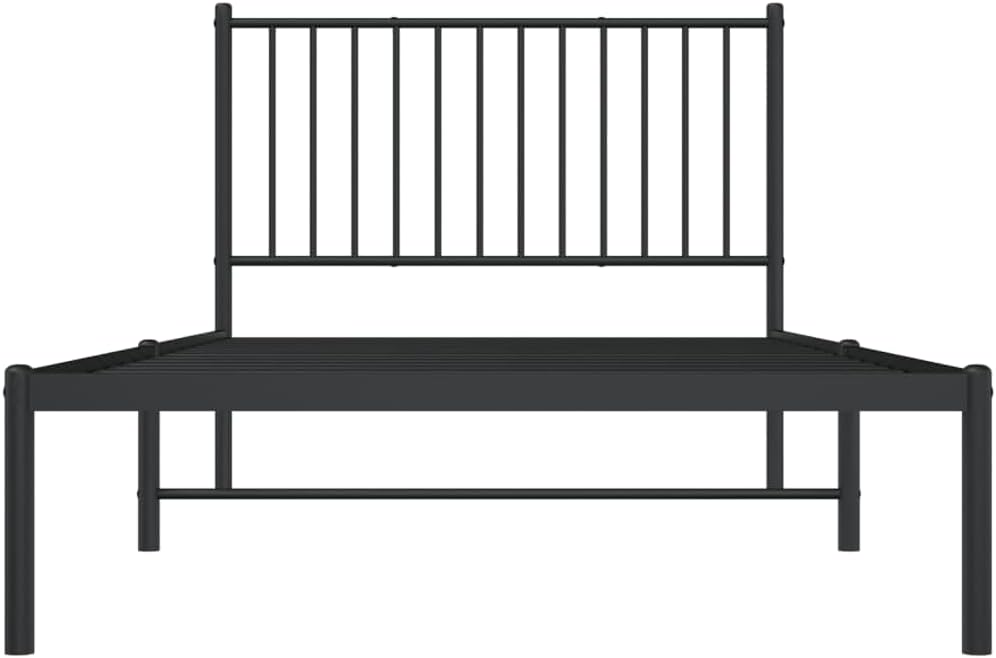 Black Metal Bed Frame with Headboard 39.4"x78.7" A55326