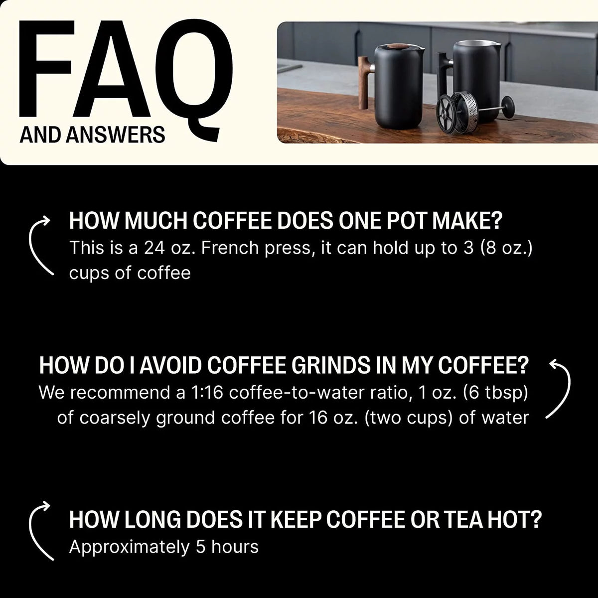 Matte Black 24 oz Stainless Steel French Press Coffee Maker X8453