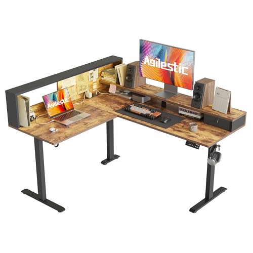 Black L Shaped Electric Standing Desk with 2 Drawers F218657