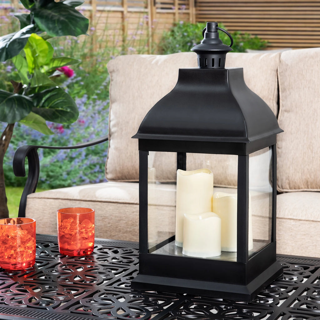 20" Waterproof Hanging LED Candle Lantern with 3 Flameless Candles I263414