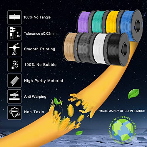 250g PLA Filament 1.75mm 8 Rolls Multicolor I12979