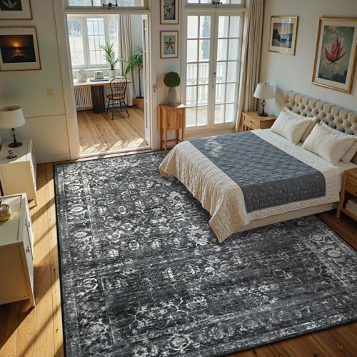 8x10 Washable Black Grey Area Rug N245061