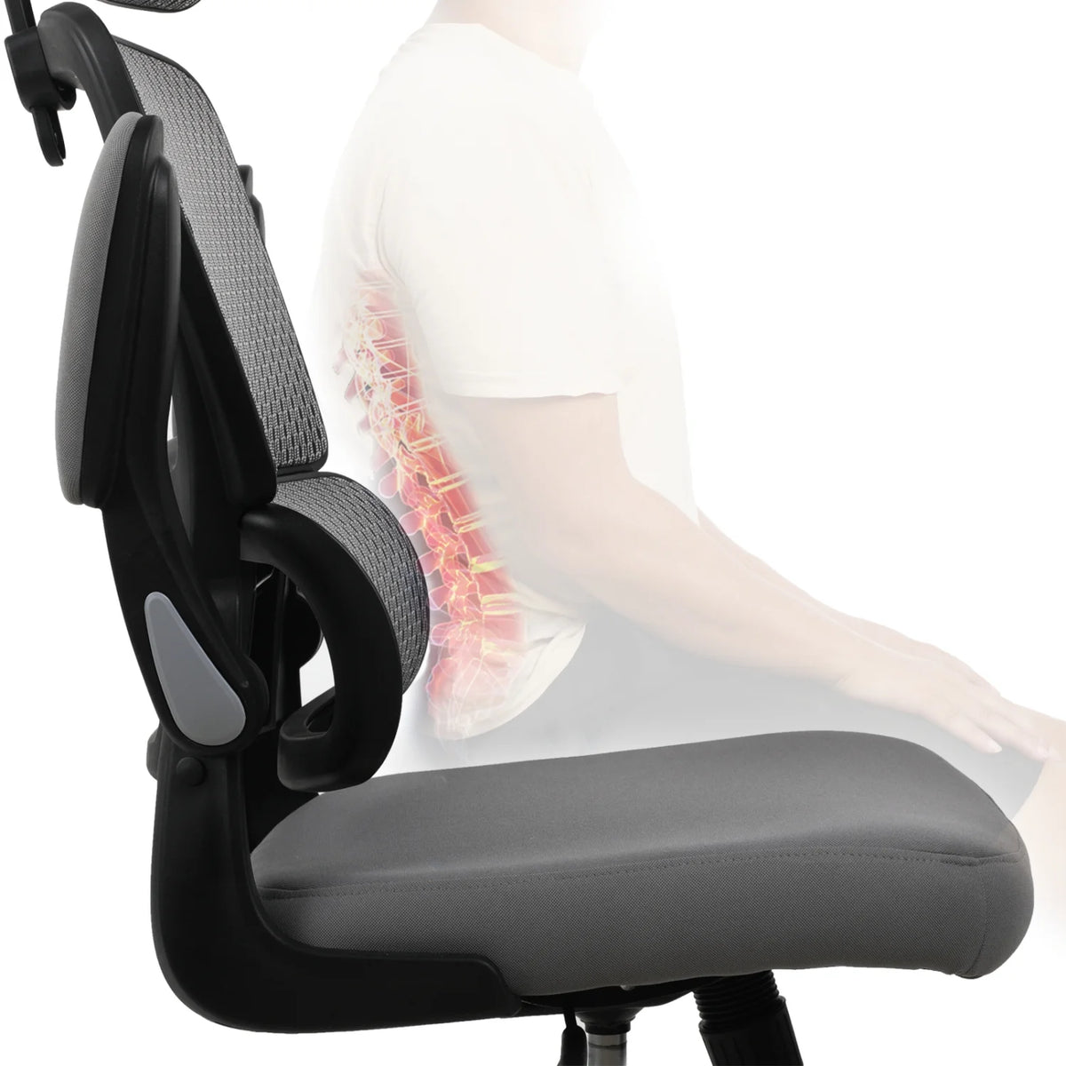 Grey Mesh Ergonomic Office Chair with Flip Up Arms W491