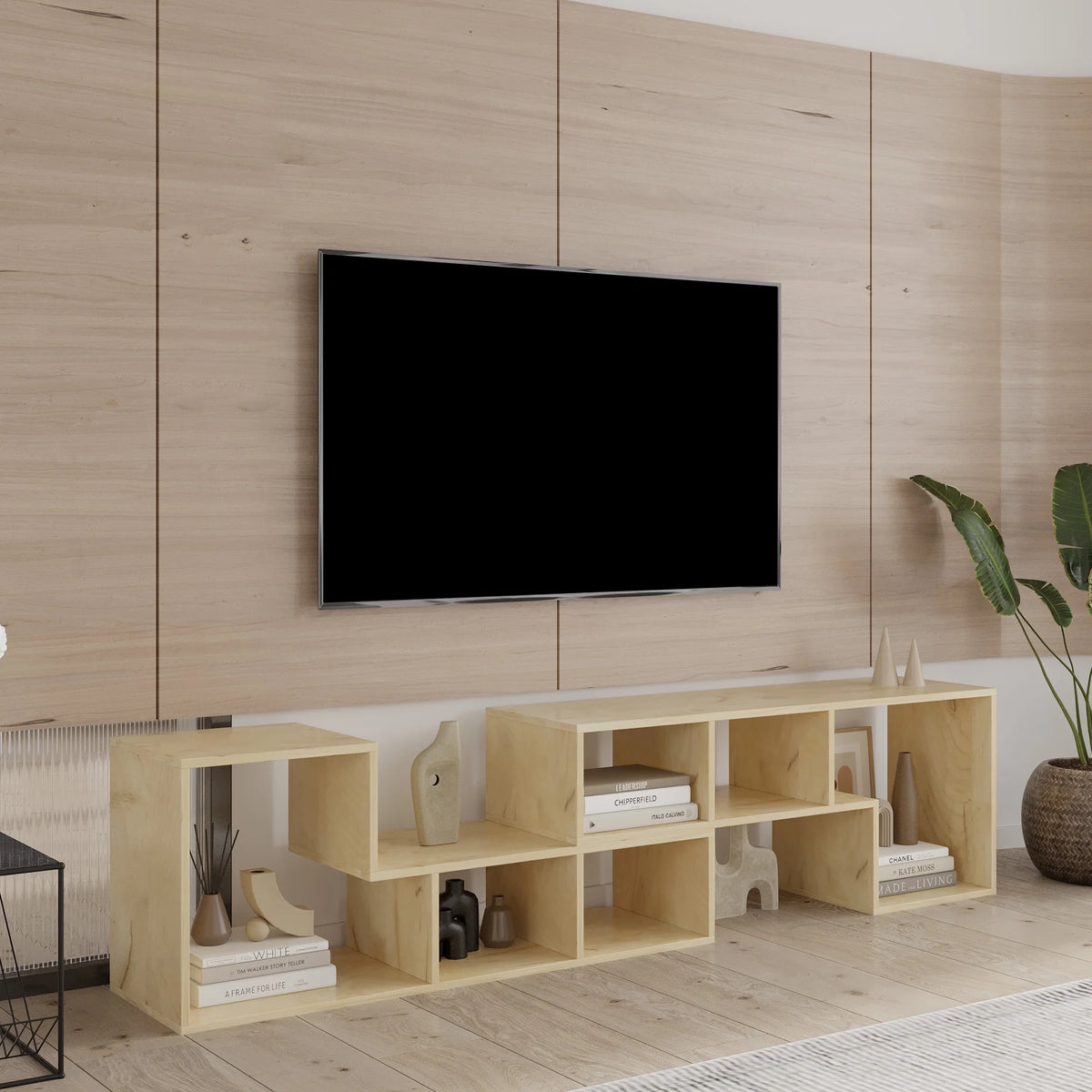 Oak L-Shaped TV Stand, Display Shelf, Bookcase A490117