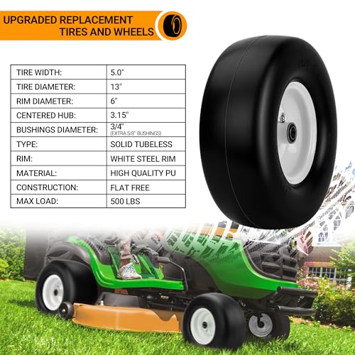 2 PCS 13x5.00-6 Flat Free Tire and Wheel with 3/4" Extra 5/8" Bearings C6805