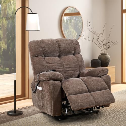 Brown Power Lift Recliner Chair with Massage and Heat, 2 Motors, 3 Positions, USB Charge Ports N751