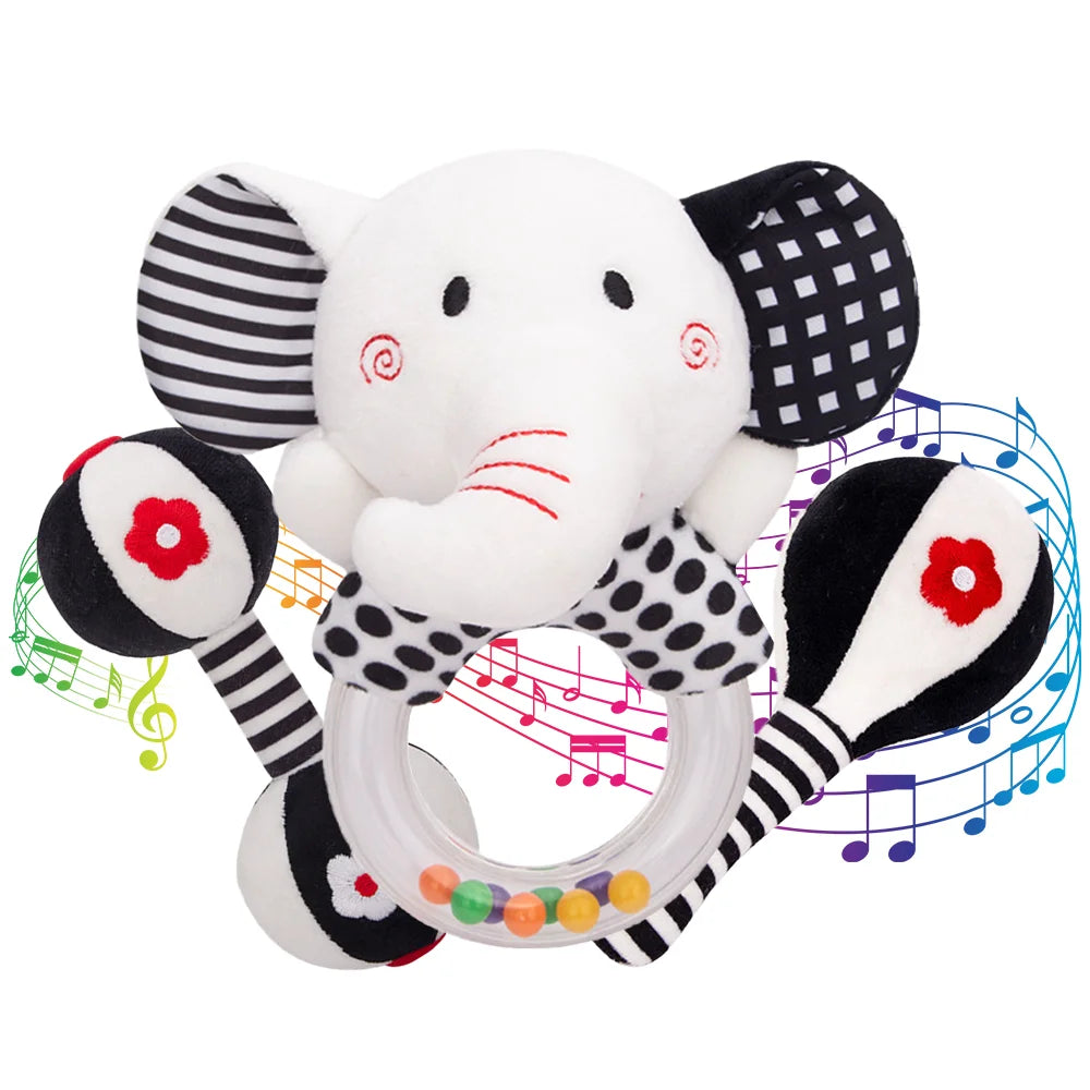 3PCS Soft Plush Baby Rattles High Contrast Black and White Sensory Toy H8497