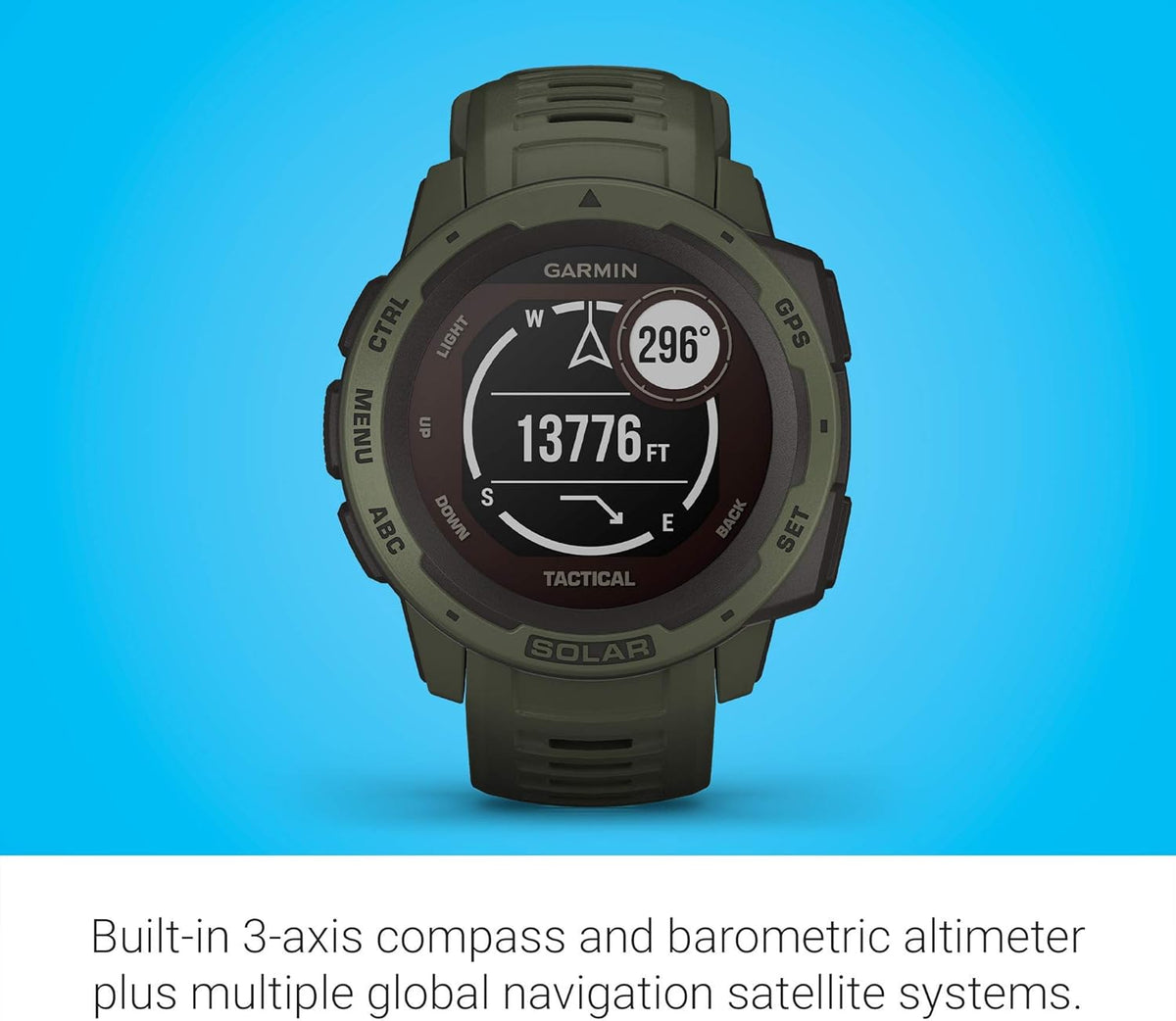 Moss Green Solar-Powered Rugged Outdoor Smartwatch U9922