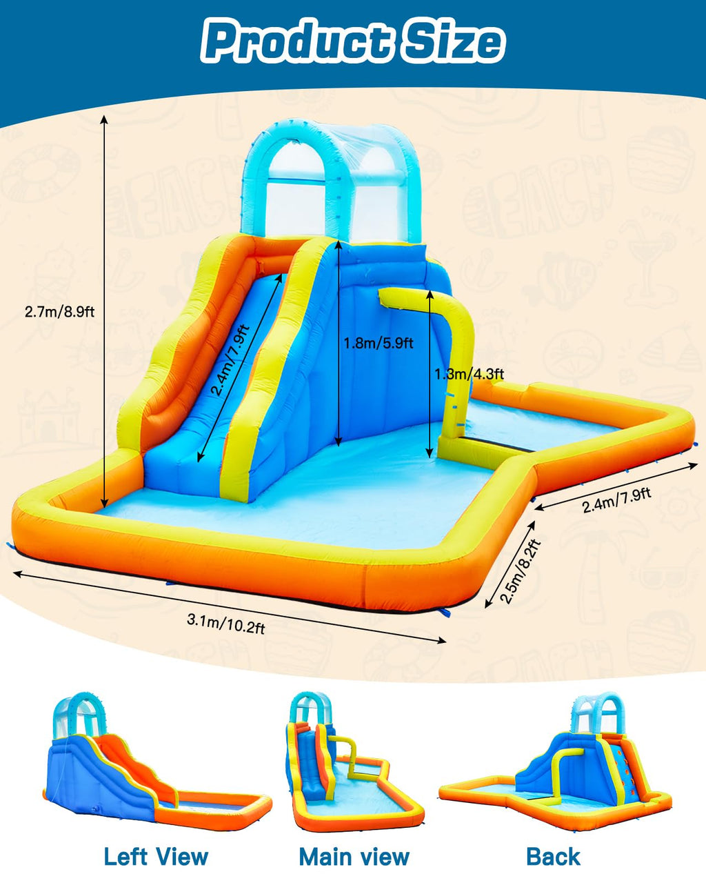 Kids Inflatable Water Slide Park with Blower, Climbing Wall, Splash Pool and Sprinkler R322