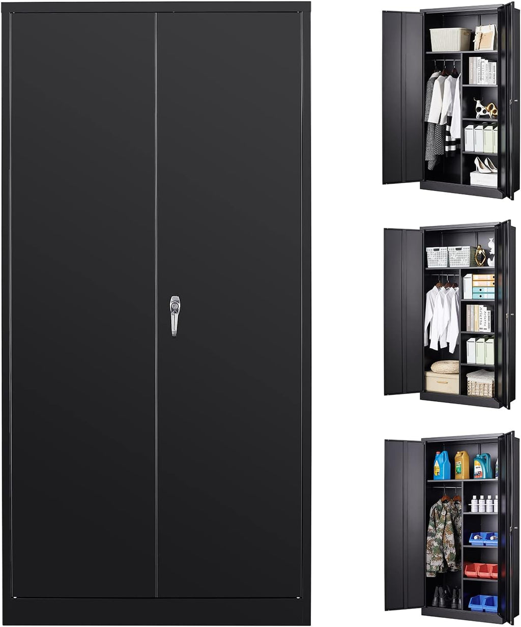 Black Steel Storage Cabinet with Locking Door and 4 Adjustable Shelves P1177