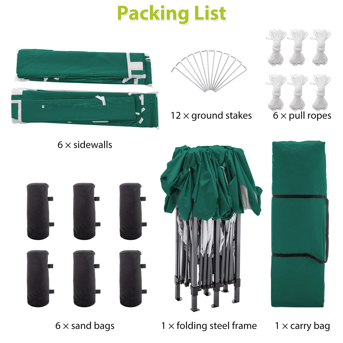 10'x20' Pop up Canopy Tent with 6 Sidewalls, Green T218