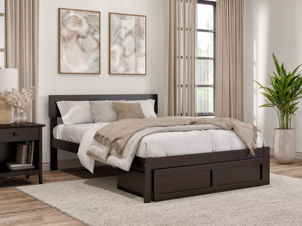 Full Wood Platform Bed Frame with Foot Drawer Storage Espresso L6108