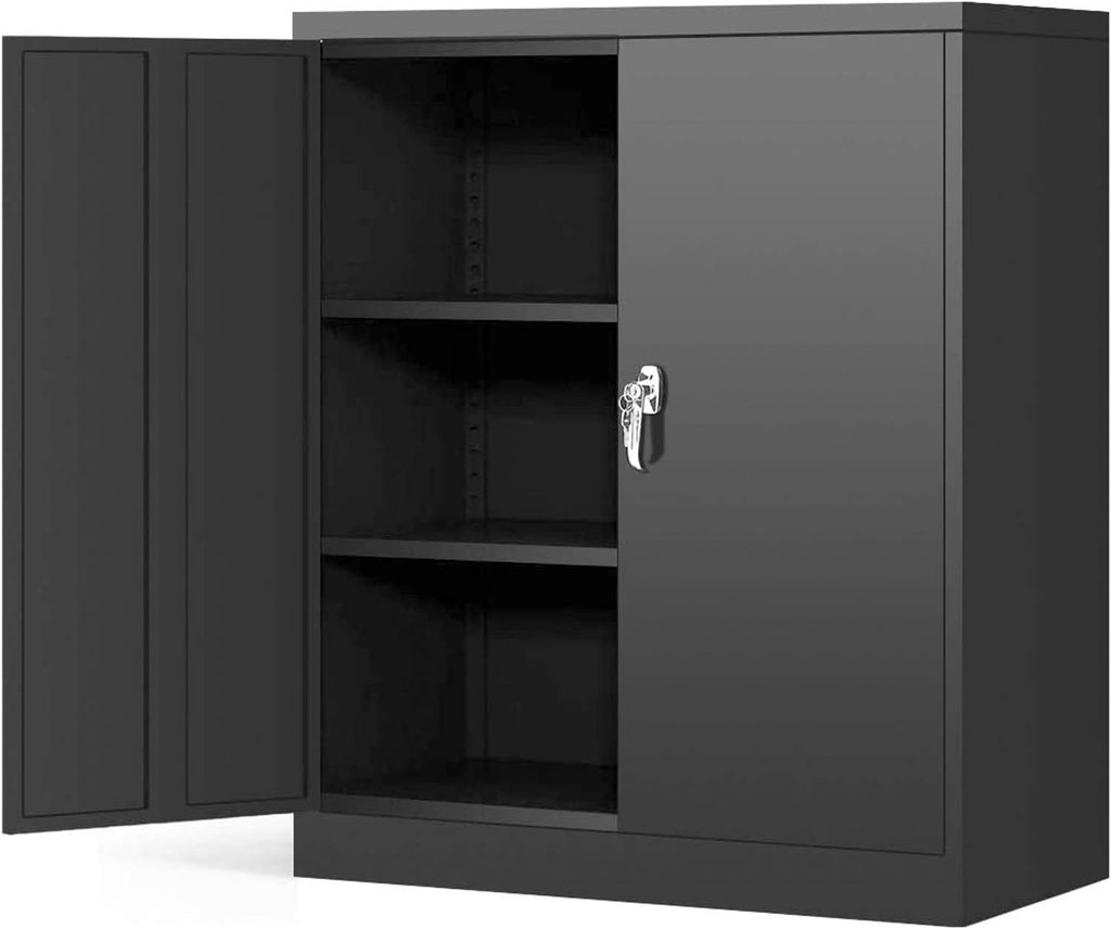 Metal Storage Cabinet with Locking Doors and 1 Adjustable Shelves, Black K95882