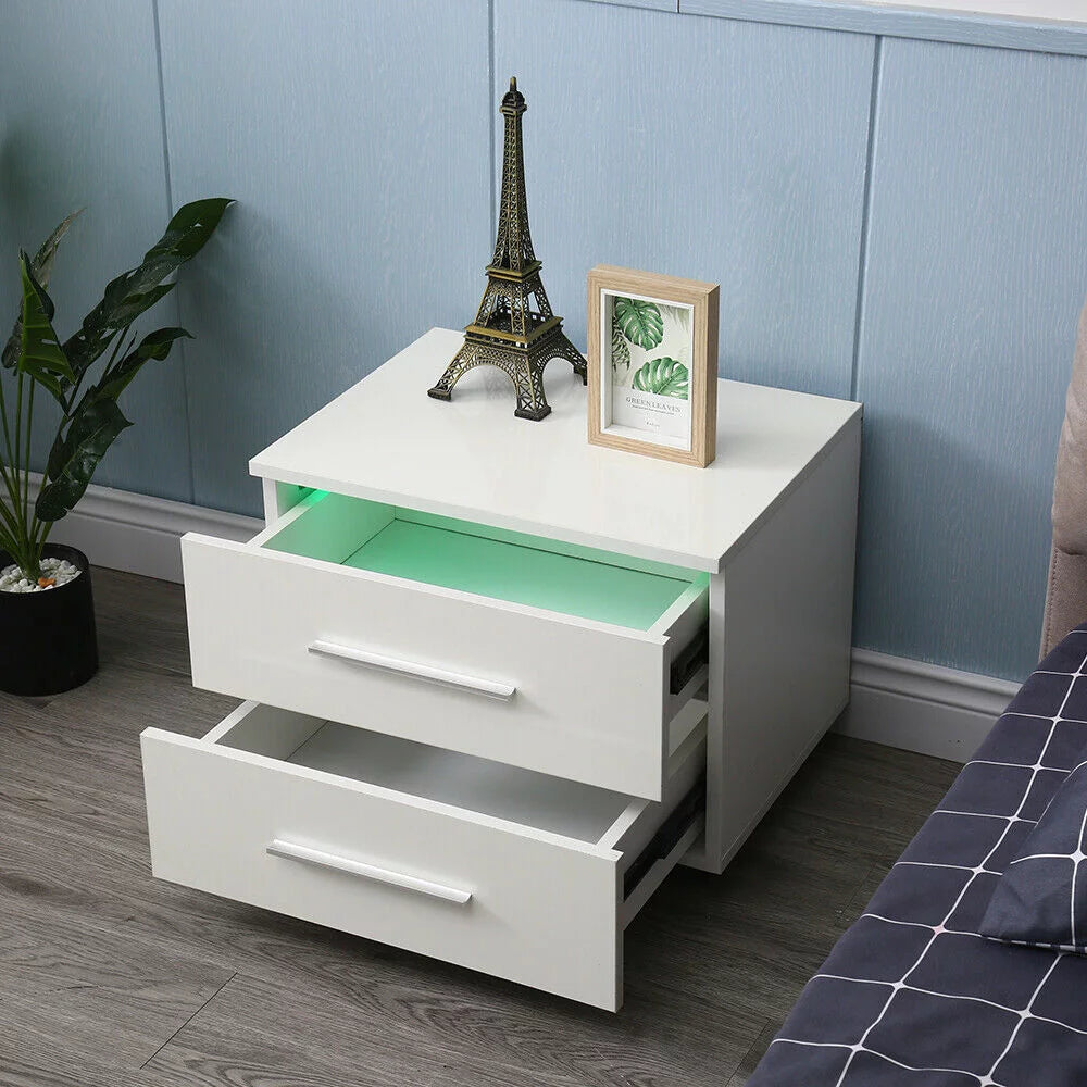 High Gloss 2 Drawer LED Nightstand X885658