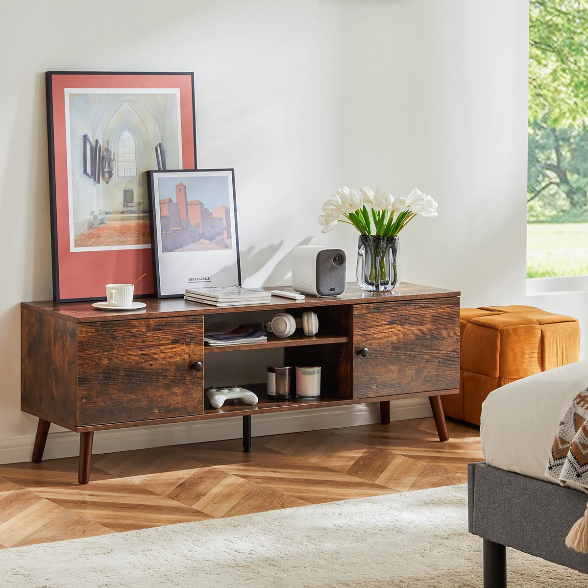 55 60-Inch Mid-Century Modern Wooden TV Stand Q15156