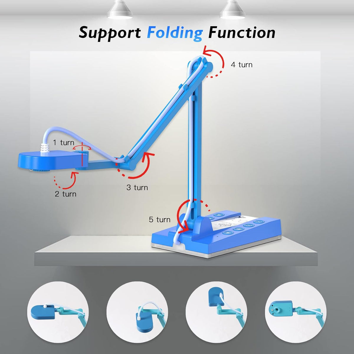 USB Document Camera 10MP with Multi Angle Rotation Adjustment LED Light Q22137