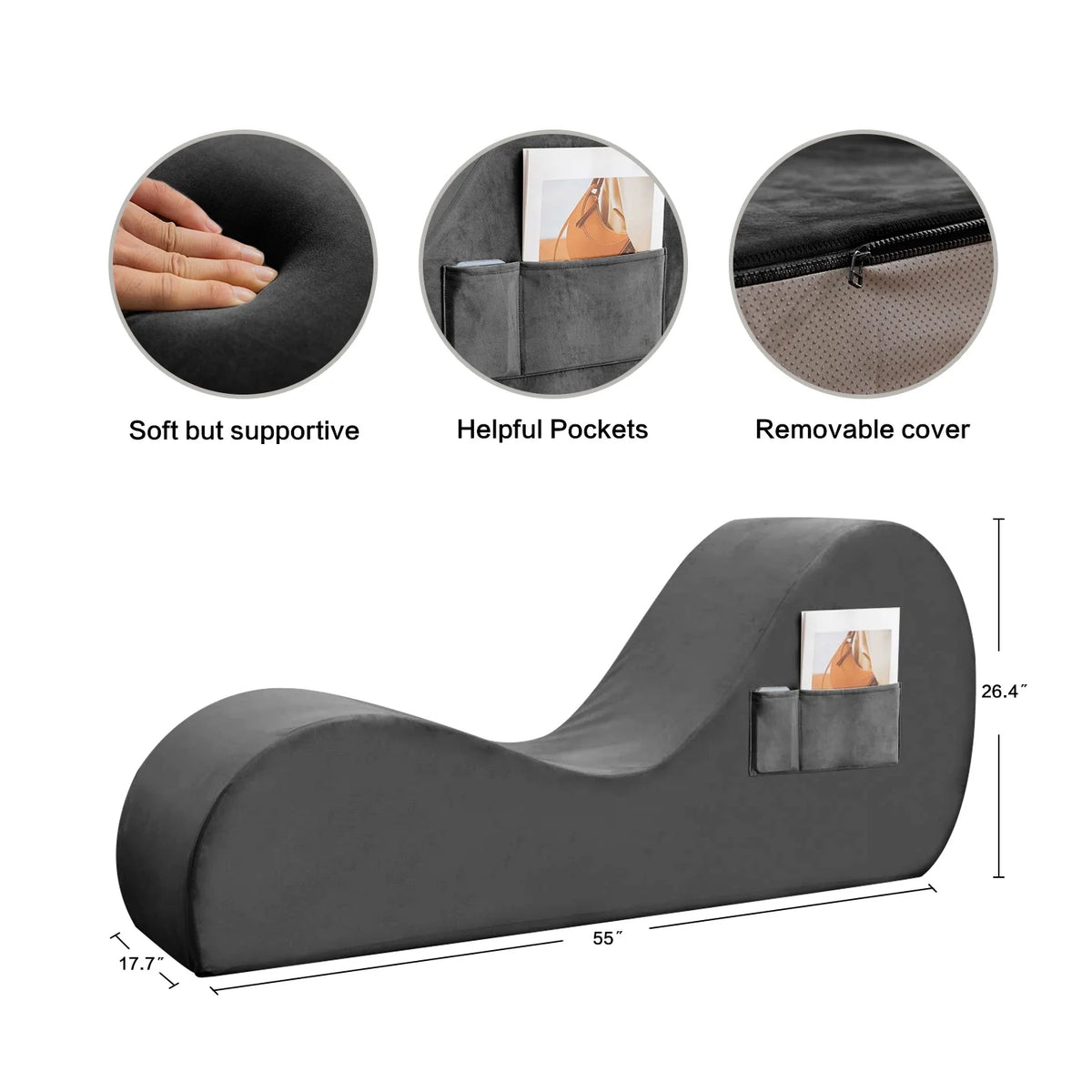 Yoga Chaise with Washable Cover, Side Pockets, Non-Slip Bottom M19093