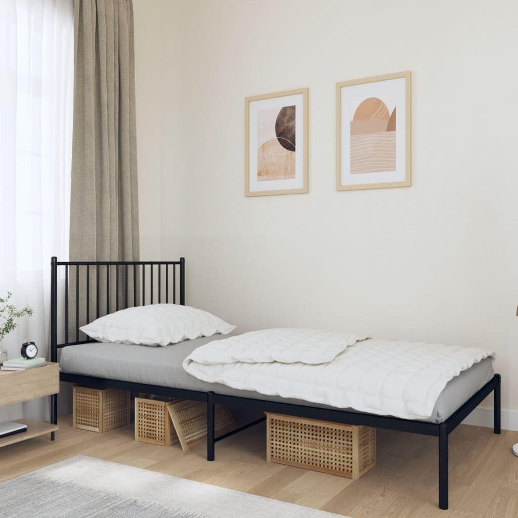Black Metal Bed Frame with Headboard 39.4"x78.7" A55326
