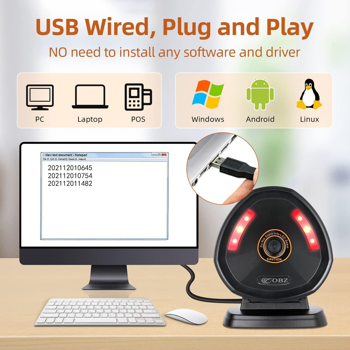 2D Desktop Barcode Scanner Handsfree Omnidirectional QR Code Reader Pack of 2 N5946