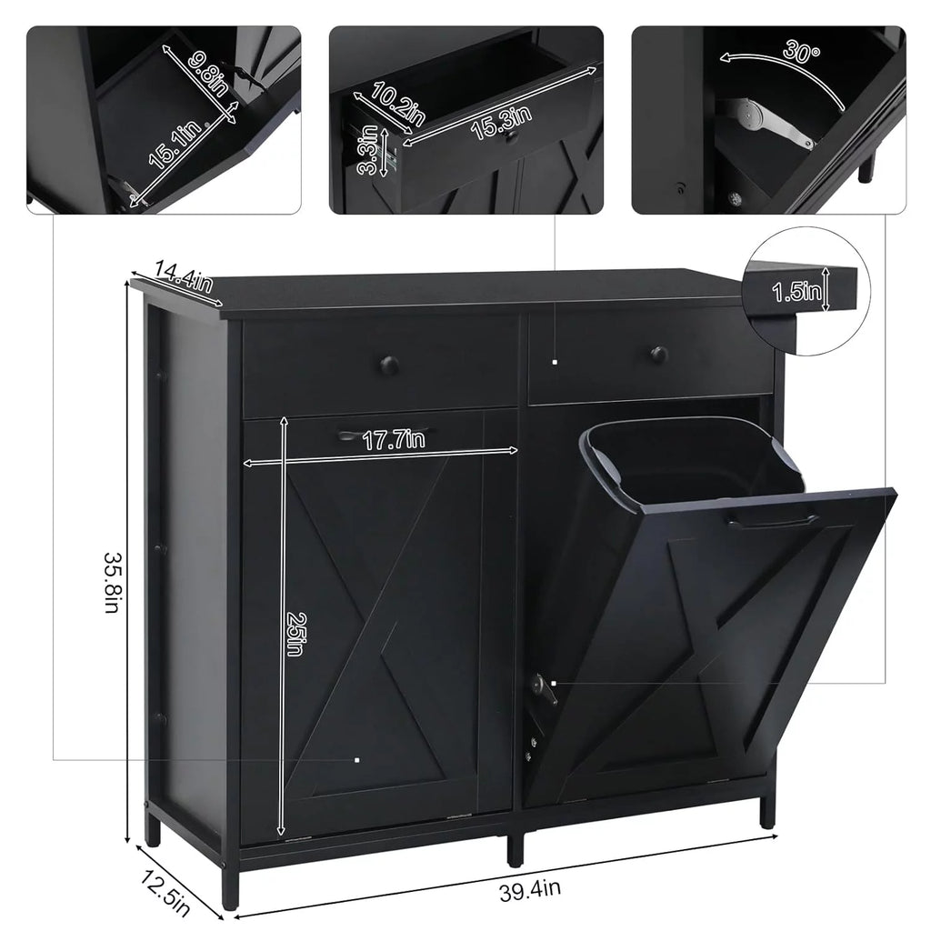 Double Tilt Out Trash Cabinet Freestanding Recycling Cabinet Garbage Can Holder with Drawers K5199