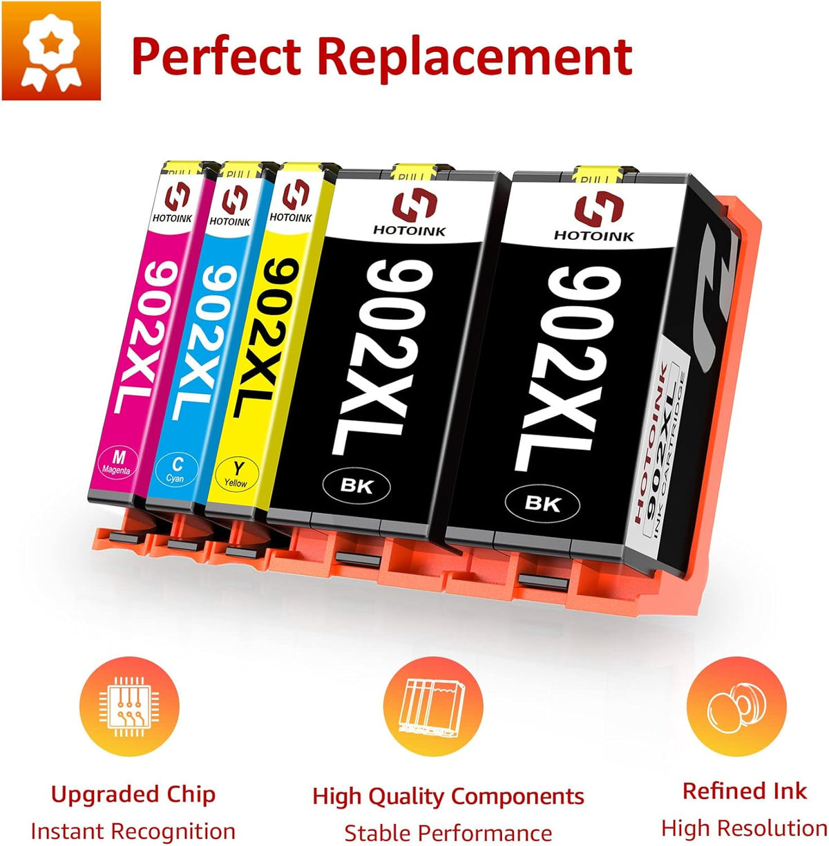 Remanufactured Ink Cartridge Combo Pack for HP 902XL (1 Cyan 1 Magenta 1 Yellow 2 Black) N744786