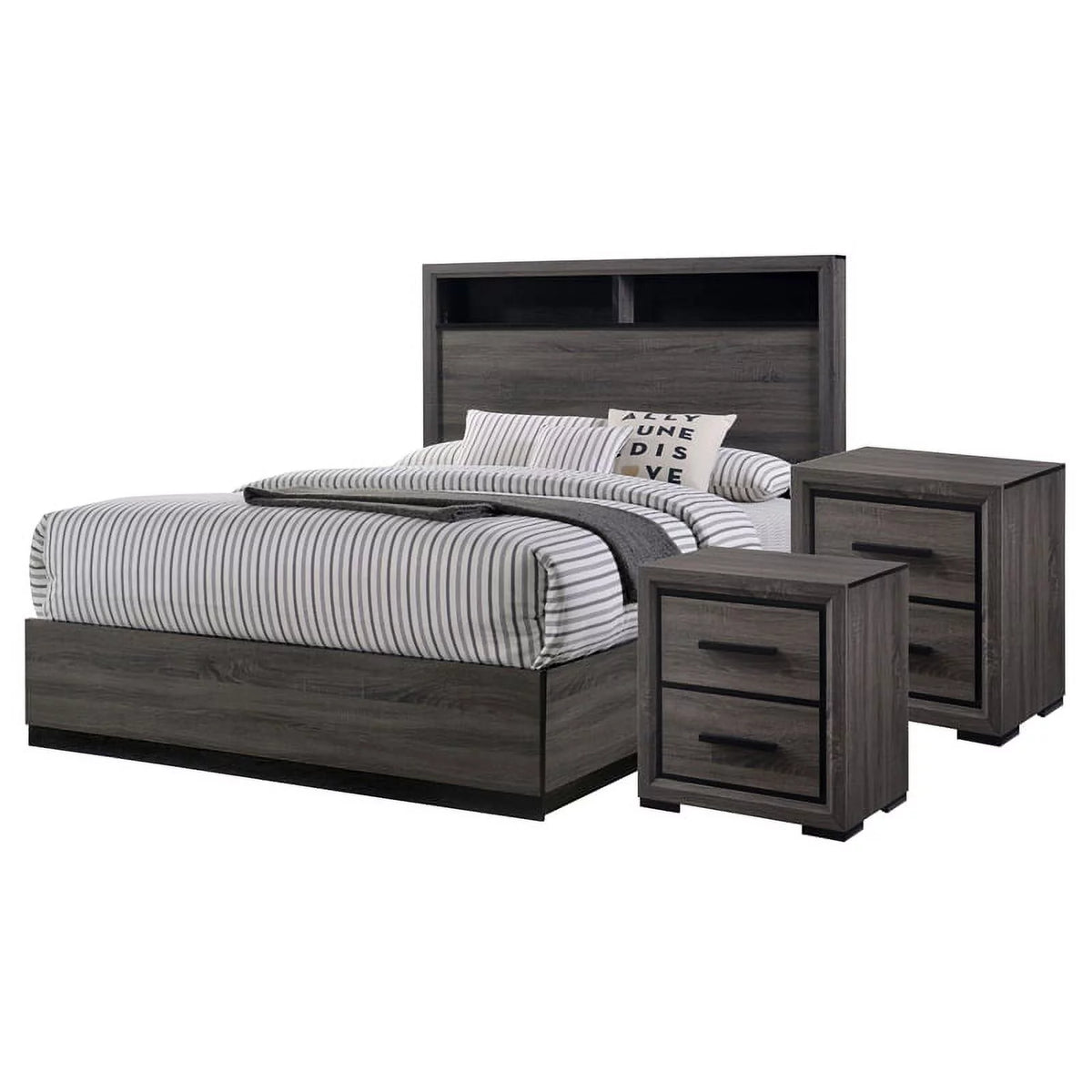 Gray Wood 3-Piece Bedroom Set Cal King W365898
