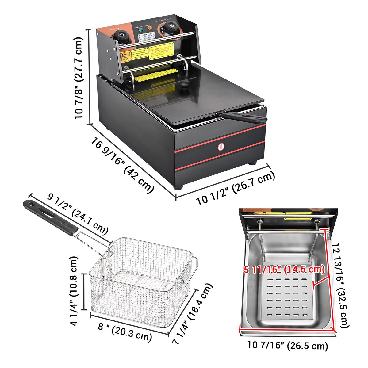 Commercial Electric Stainless Steel Deep Fryer with Basket & Lid S35886