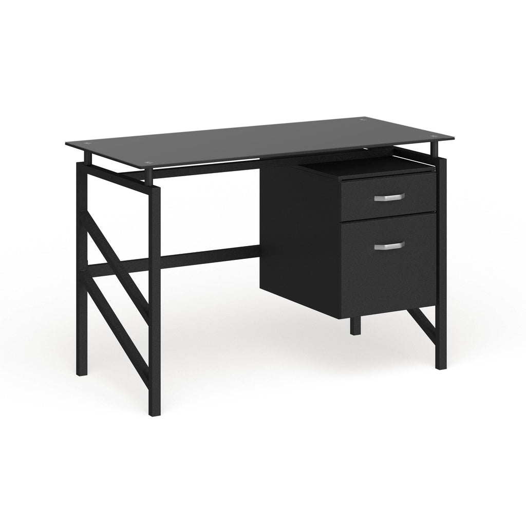 Black Two Drawer Pedestal Desk with Tempered Glass Top and Metal Frame Z913862