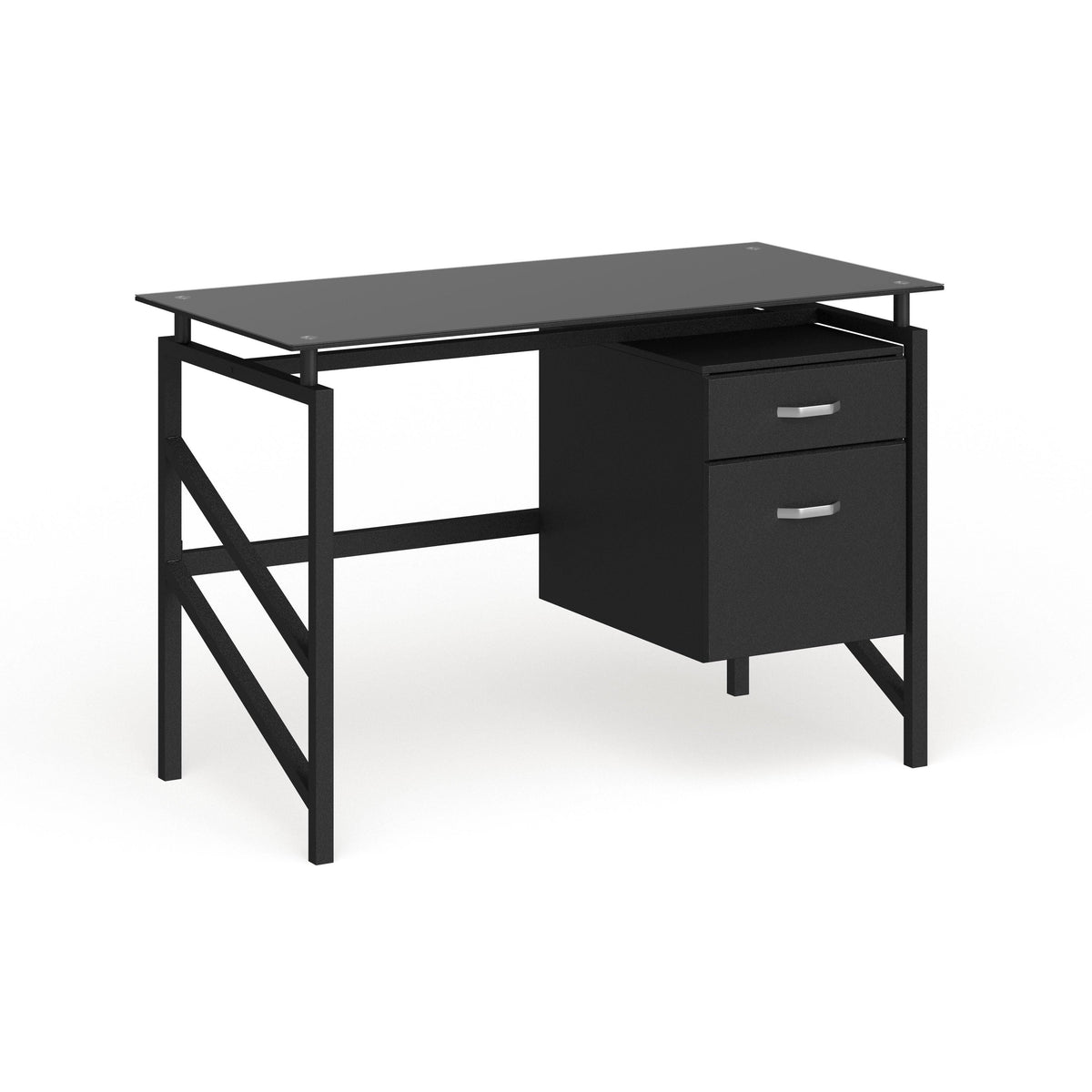Black Two Drawer Pedestal Desk with Tempered Glass Top and Metal Frame Z913862