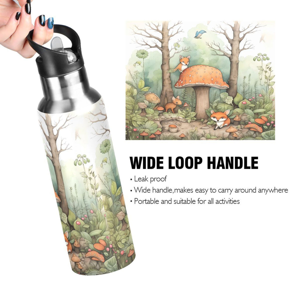 Stainless Steel Insulated Thermos Vacuum Flask Water Bottle with Straw Lid T460340