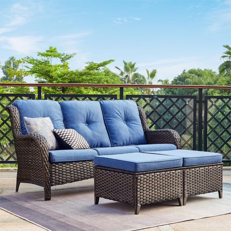 3-Piece Patio Conversation Set with Cushioned Sofa and Ottomans J69685