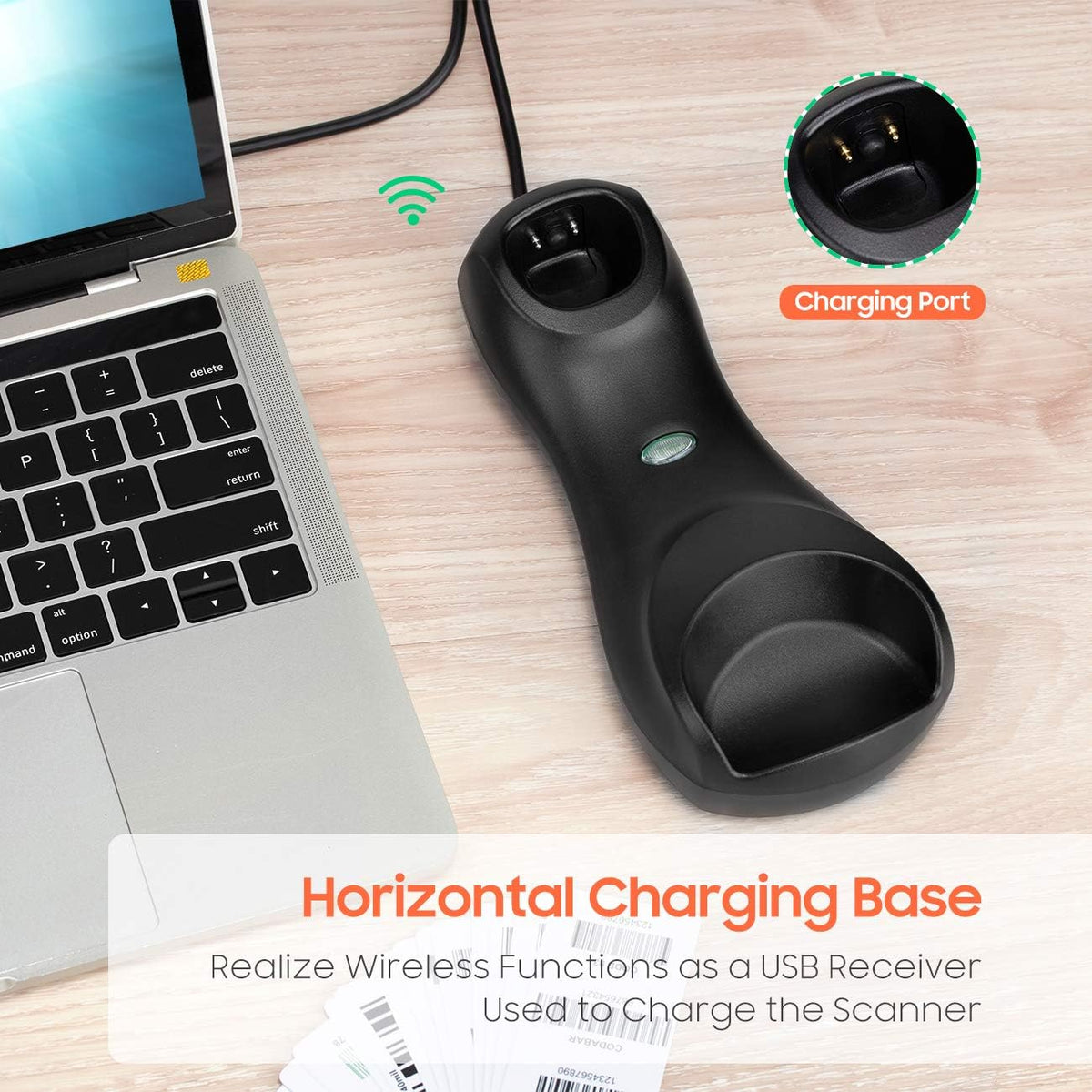 Wireless 1D 2D QR Barcode Scanner with Cradle Display Counting Screen Handheld Image Bar Code Reader V245268