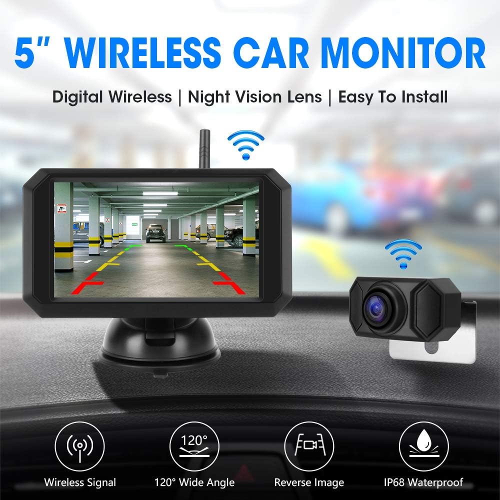 Wireless Backup Camera with 5'' Monitor, Waterproof Night Vision Camera V84899