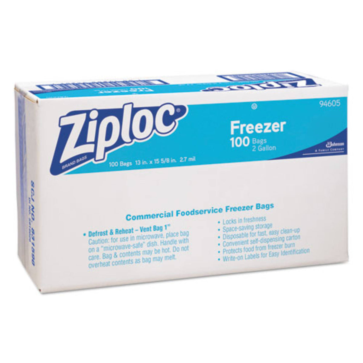Resealable Freezer Bag, 2gal, Clear, 100/Carton R81324
