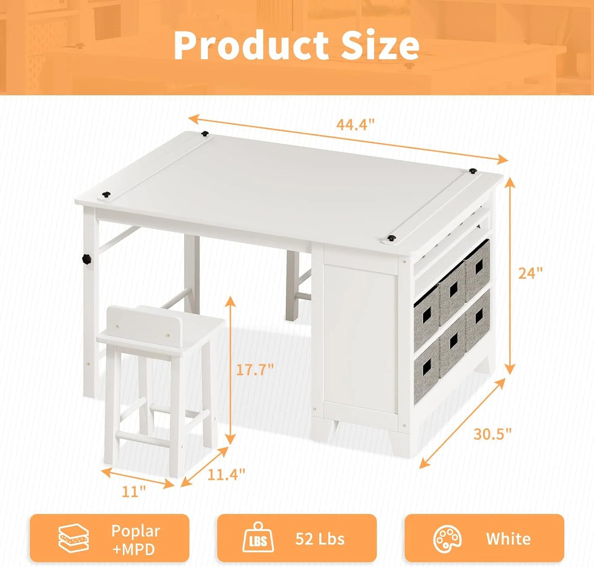 Wooden Kids Art Table and Chair Set with Storage Shelves L65874