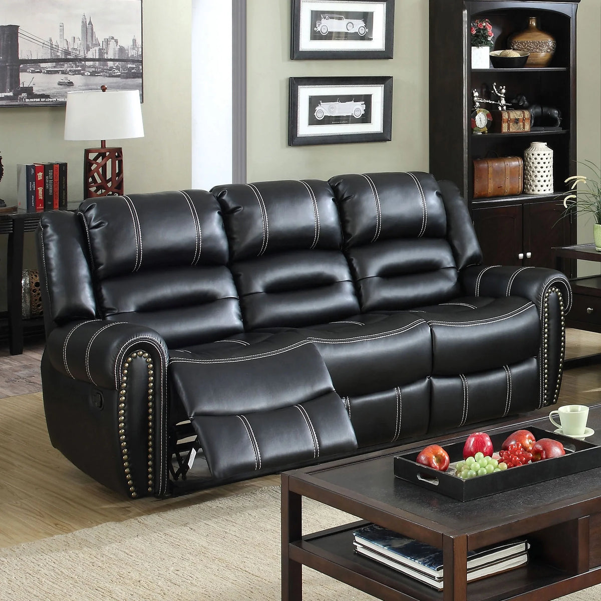 Black Leatherette Reclining Sofa and Loveseat 2pc Set P75696