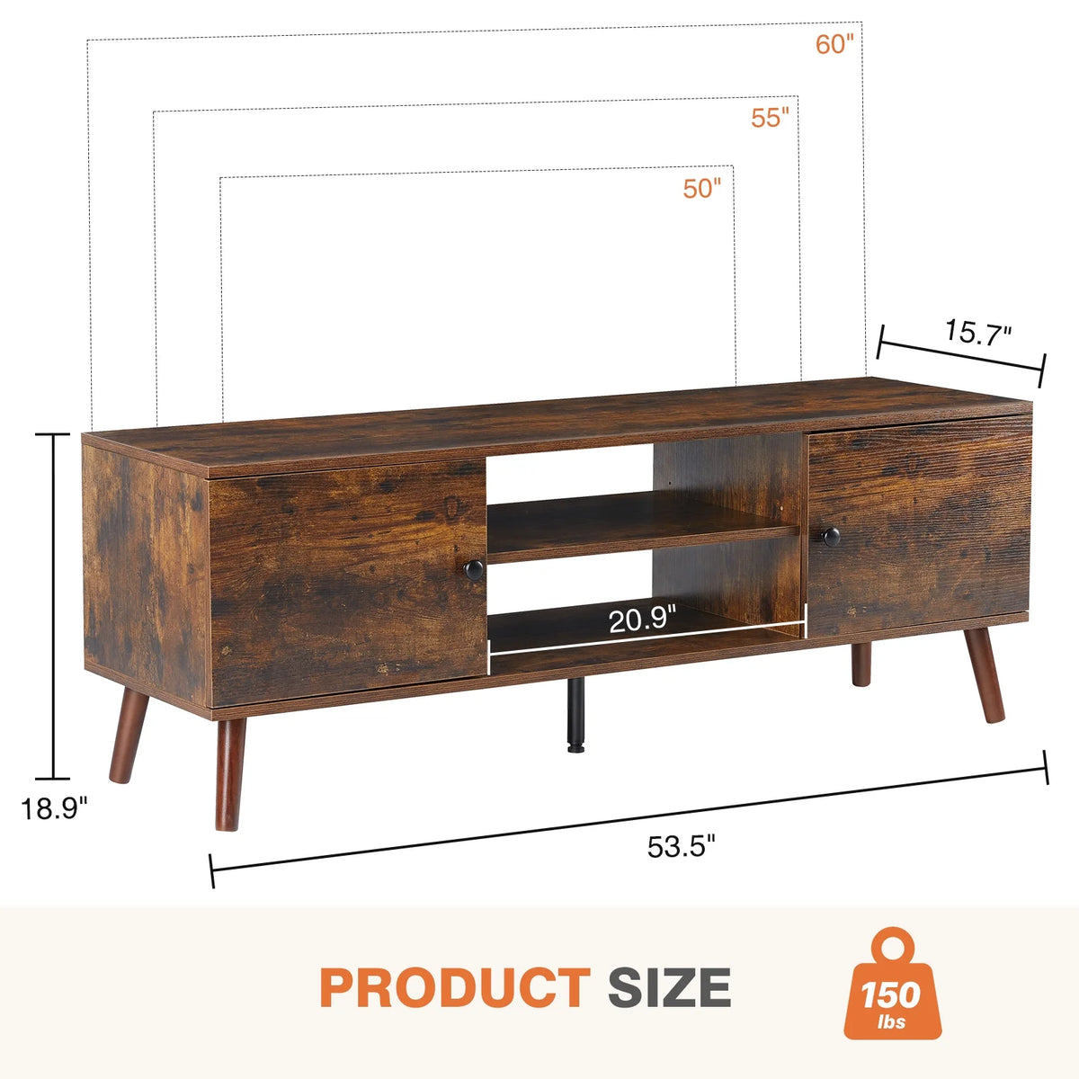 55 60-Inch Mid-Century Modern Wooden TV Stand Q15156