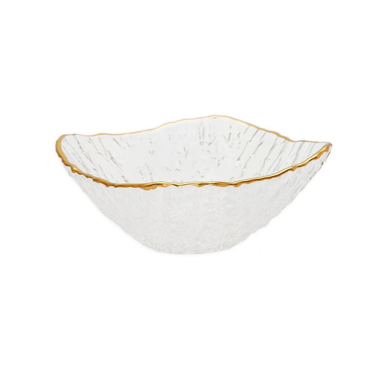 Set of 4 Glass Square Soup Bowls with Gold Rim M769