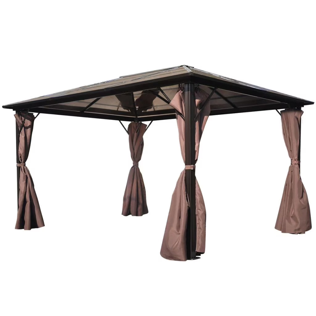 Gazebo with Curtain Sunshade Shelter Hook, Loop Fastener Sunlight Brown Aluminum 13' x 10' x 8' R628
