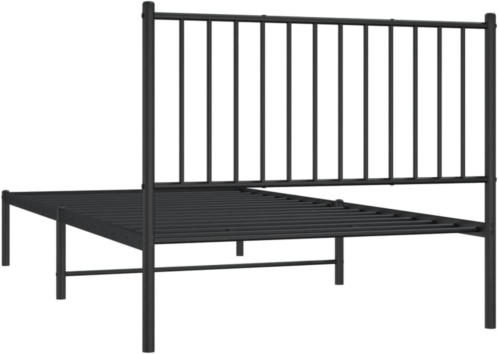 Black Metal Bed Frame with Headboard 39.4"x78.7" A55326